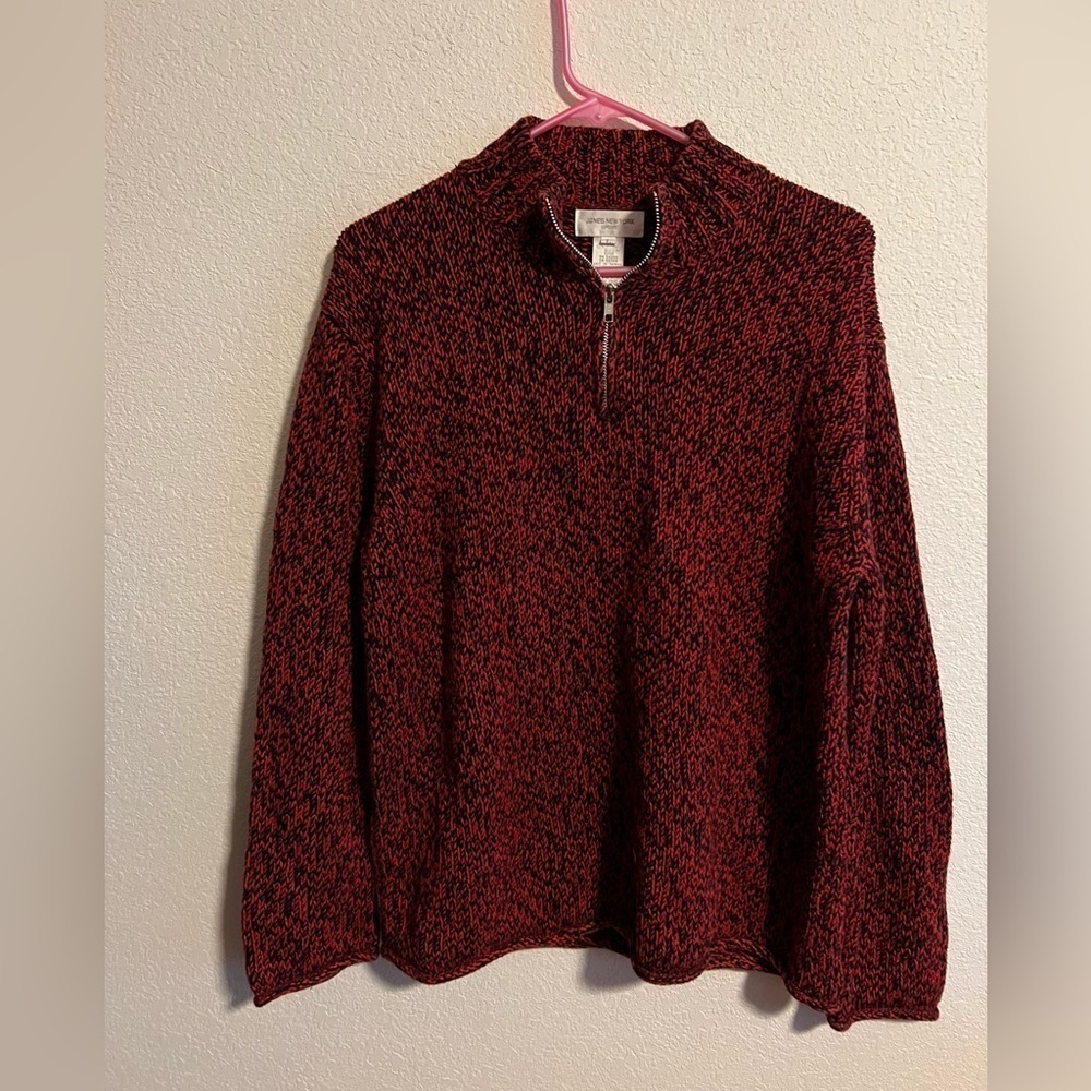 Jones New York Red Knit Zip Up Sweater Large